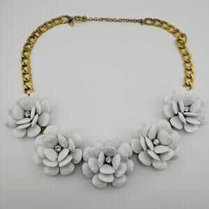 ILY Oversized White Flower Pendant Necklace Gold Chain Statement Bold Whimsical